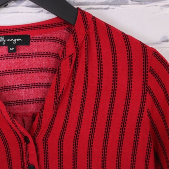 2/$20 red and black striped long sleeve blouse b6 - Picture 4 of 6